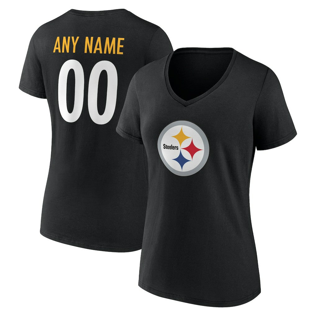 Women's Team Authentic Personalized Name & Number V-Neck T-Shirt - Pittsburgh Steelers T-shirts