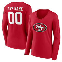 Women's Team Authentic Personalized Name & Number Long Sleeve V-Neck T-Shirt - San Francisco 49ers T-shirts