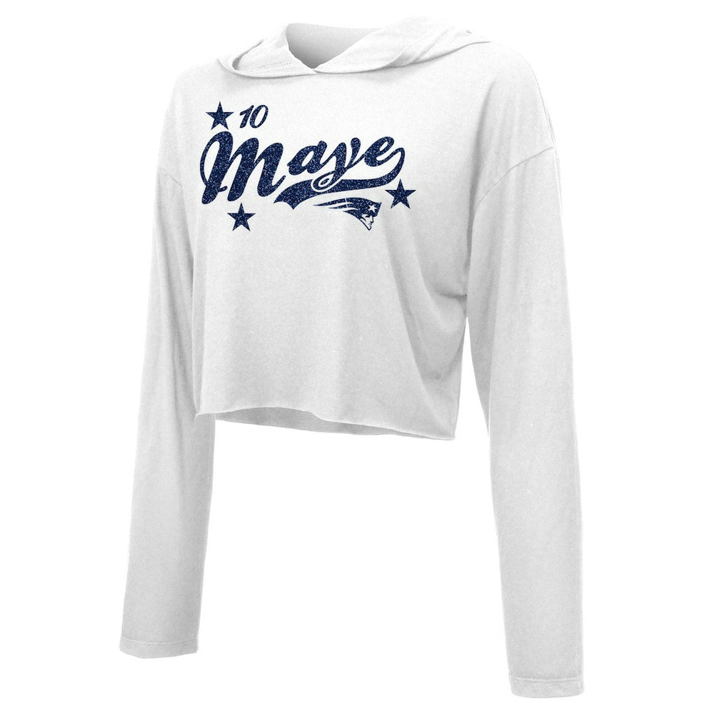 Drake Maye  Majestic Threads Women's Glitter Wordmark Hoodie - New England Patriots Hoodies