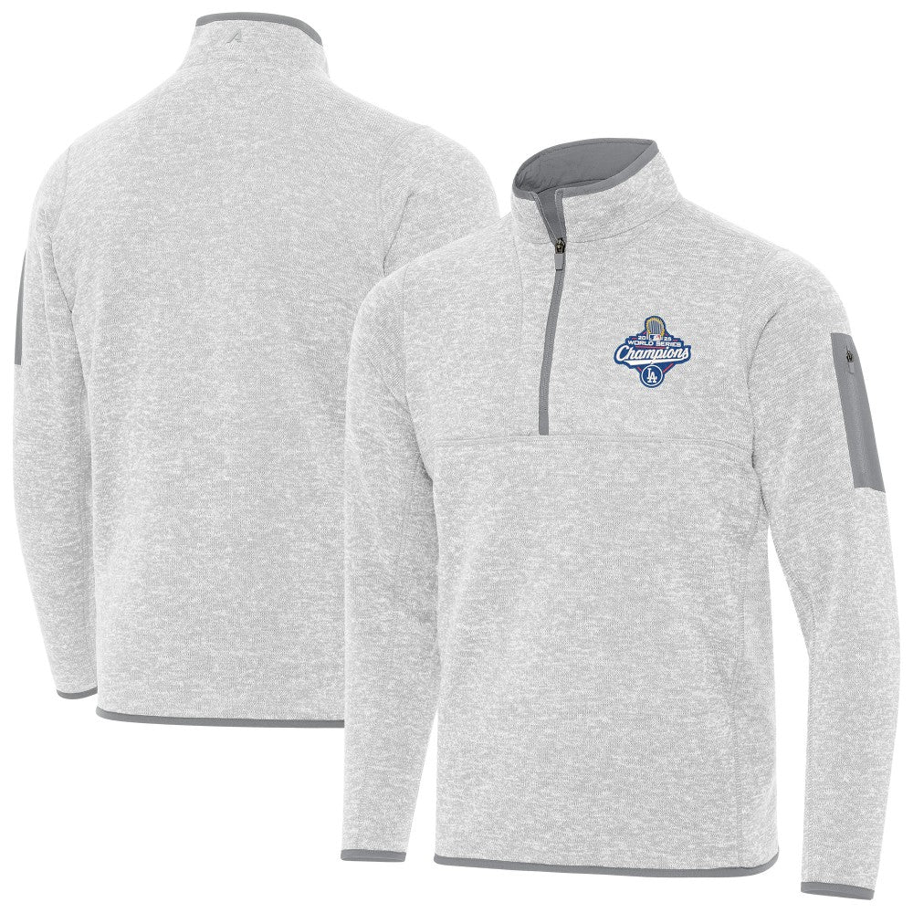 Heather Gray Los Angeles Dodgers Antigua Back-to-Back World Series Champions Fortune Quarter-Zip Pullover