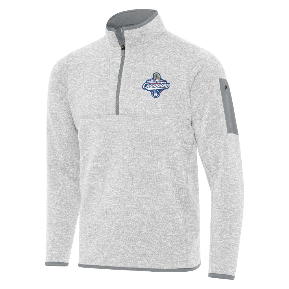 Heather Gray Los Angeles Dodgers Antigua Back-to-Back World Series Champions Fortune Quarter-Zip Pullover