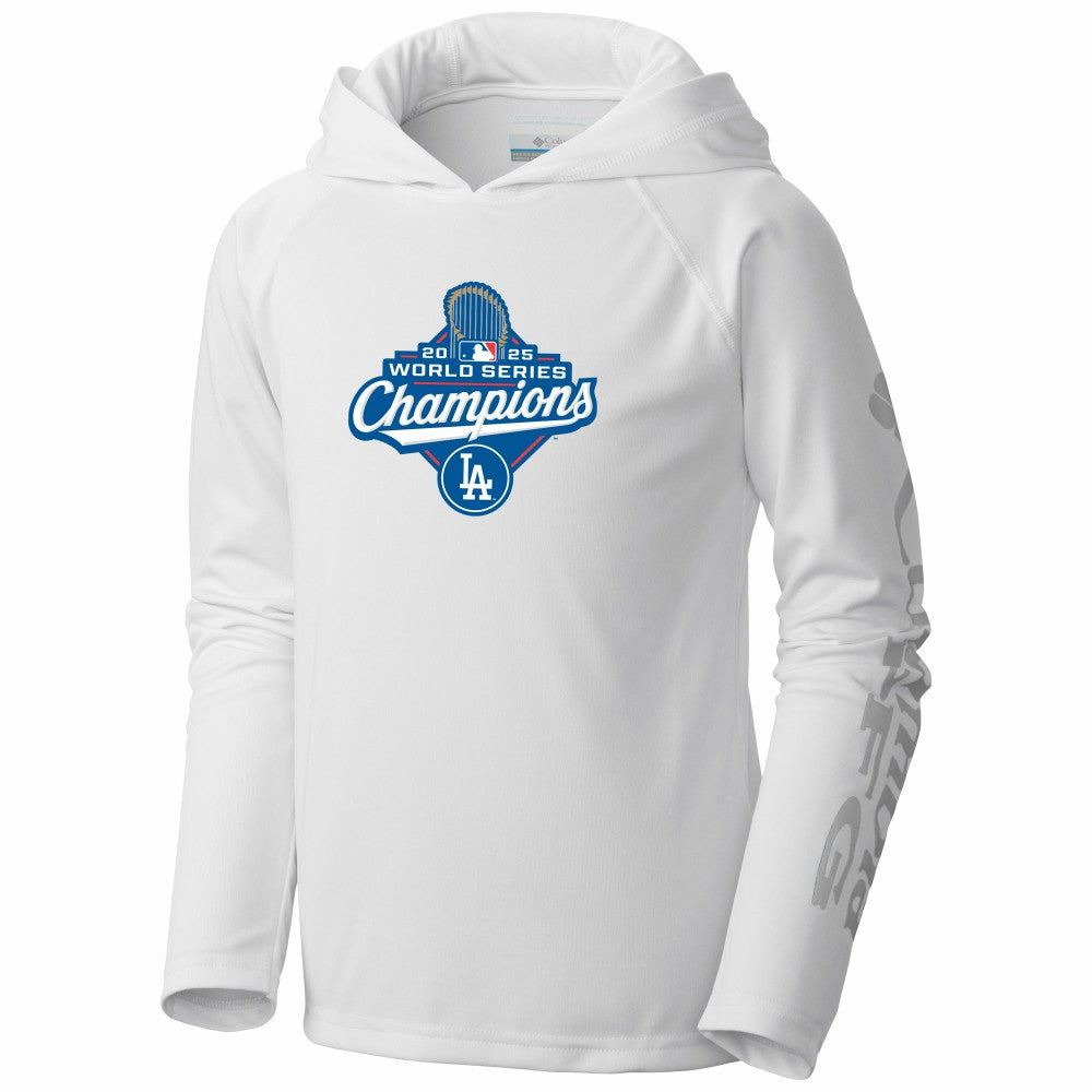 White Los Angeles Dodgers Columbia Youth 2025 World Series Champions Terminal Tackle Omni-Shade Hoodie