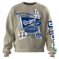 Beige Los Angeles Dodgers Fanatics Women's 2025 World Series Champions Pennant Spirit Jersey Fleece Sweatshirt