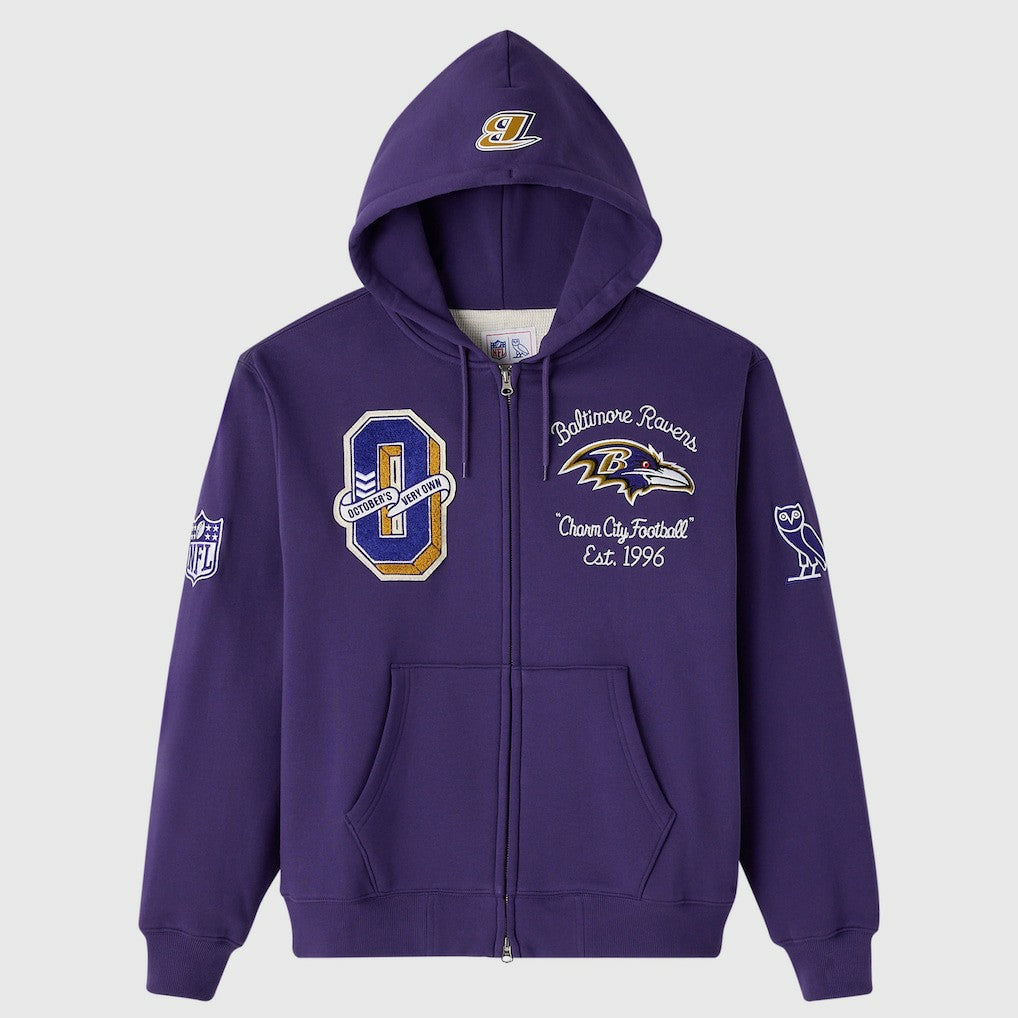 OVO x NFL Unisex Full-Zip Waffle-Lined Hoodie - Baltimore Ravens Hoodies