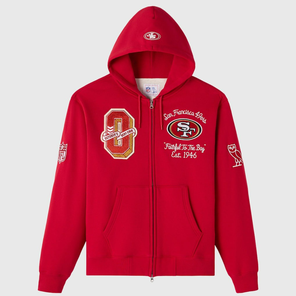 OVO x NFL Unisex Full-Zip Waffle-Lined Hoodie - San Francisco 49ers Hoodies