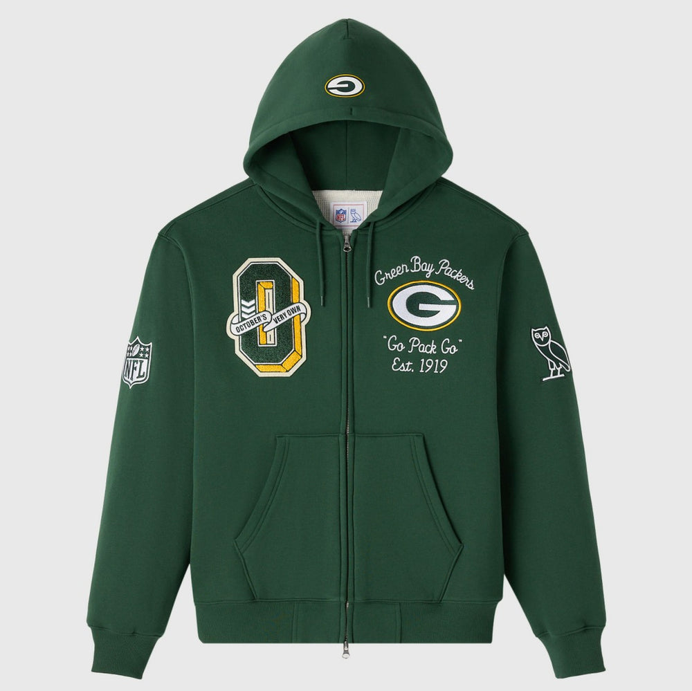 OVO x NFL Unisex Full-Zip Waffle-Lined Hoodie - Green Bay Packers Hoodies