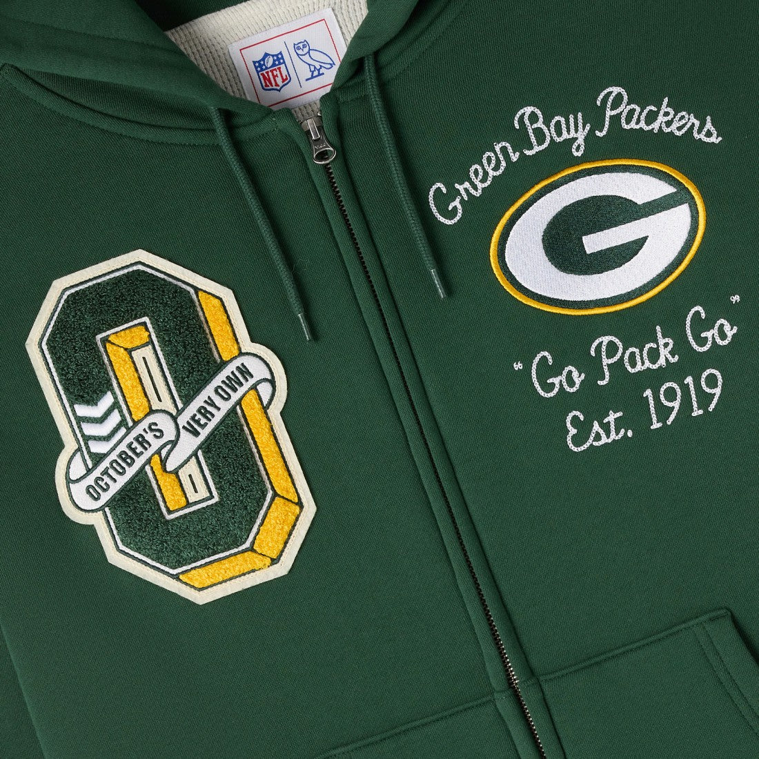 OVO x NFL Unisex Full-Zip Waffle-Lined Hoodie - Green Bay Packers Hoodies