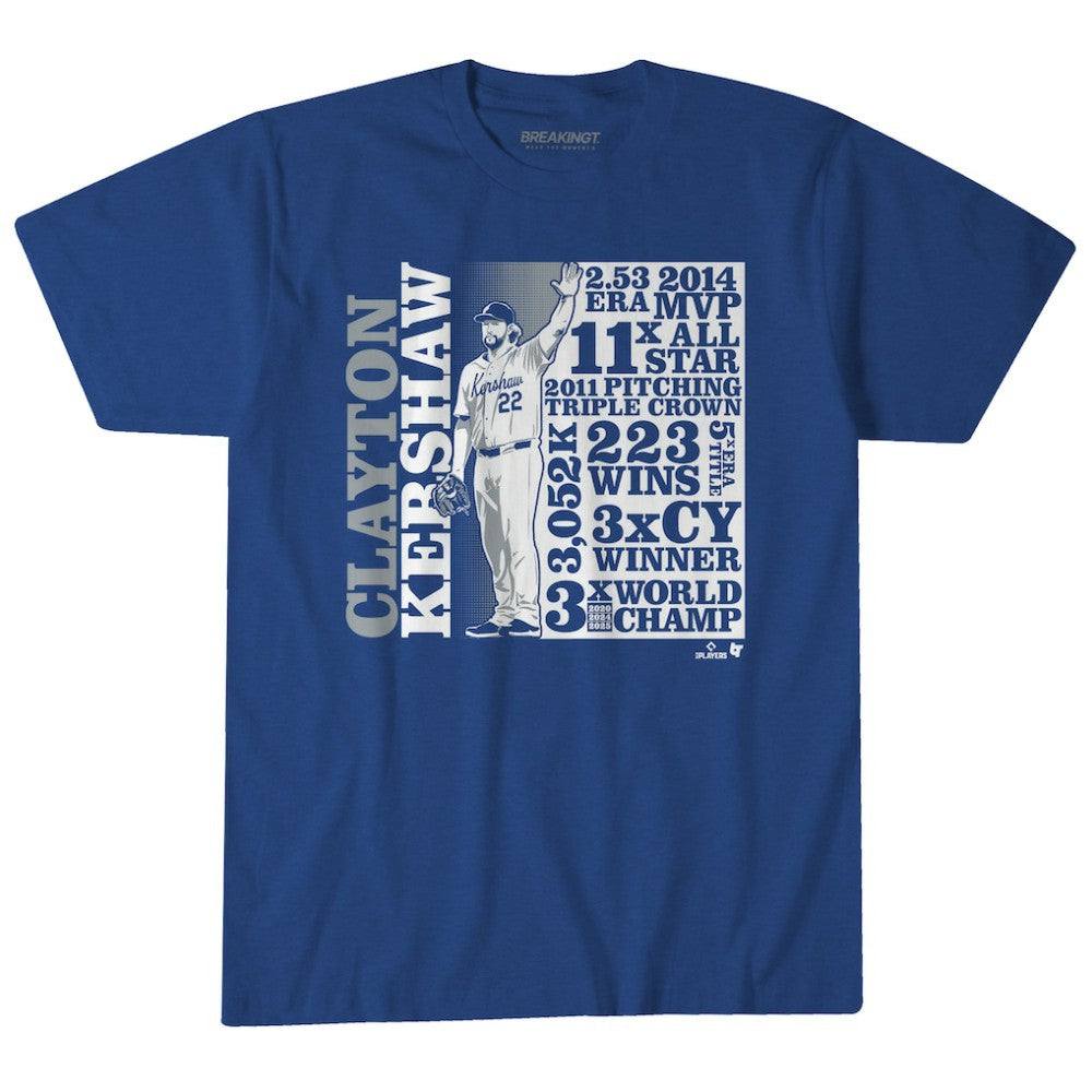 Royal Clayton Kershaw Los Angeles Dodgers BreakingT Unisex GOAT List T-Shirt