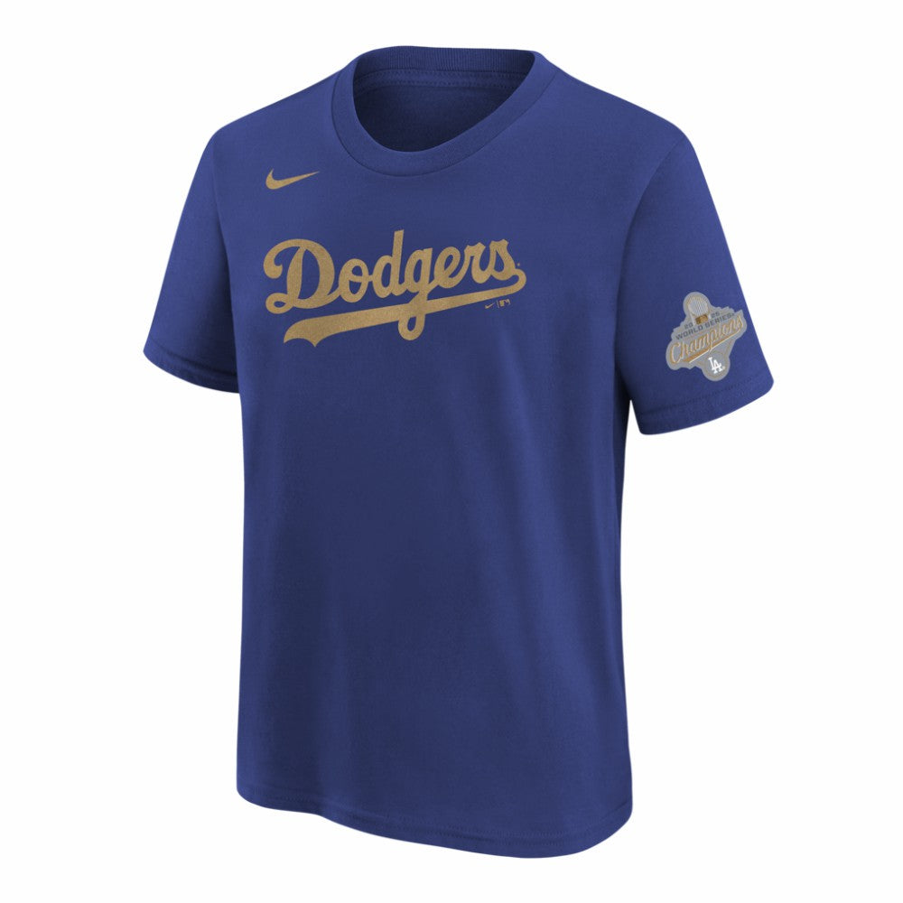 Royal Los Angeles Dodgers Nike Youth 2026 Gold Collection Wordmark T-Shirt