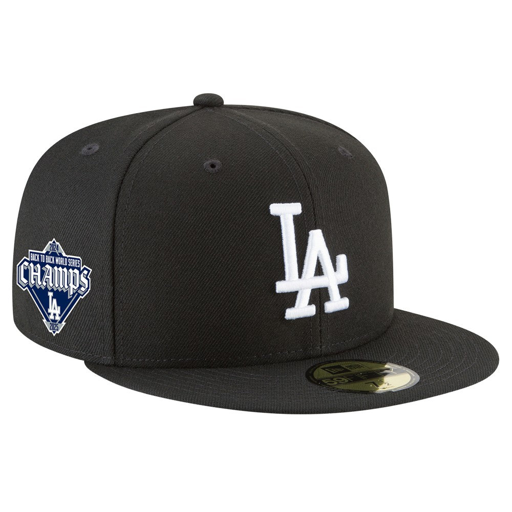 Black Los Angeles Dodgers New Era 2024/25 Back-to-Back Champions Diamond Side Patch 59FIFTY Fitted Hat