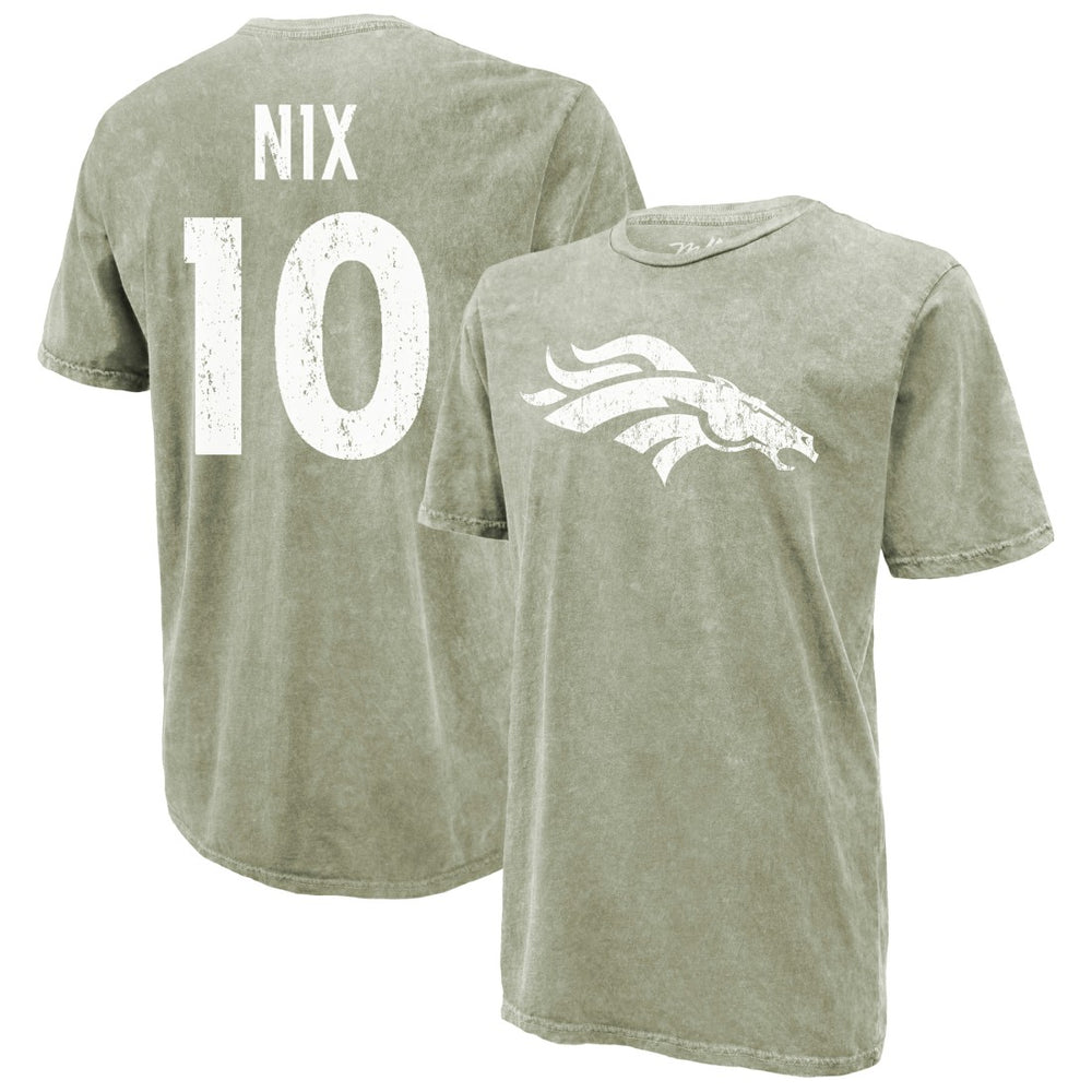 Bo Nix  Majestic Threads Mineral Wash Name & Number T-Shirt - Denver Broncos T-shirts