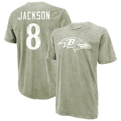 Lamar Jackson  Majestic Threads Mineral Wash Name & Number T-Shirt - Baltimore Ravens T-shirts