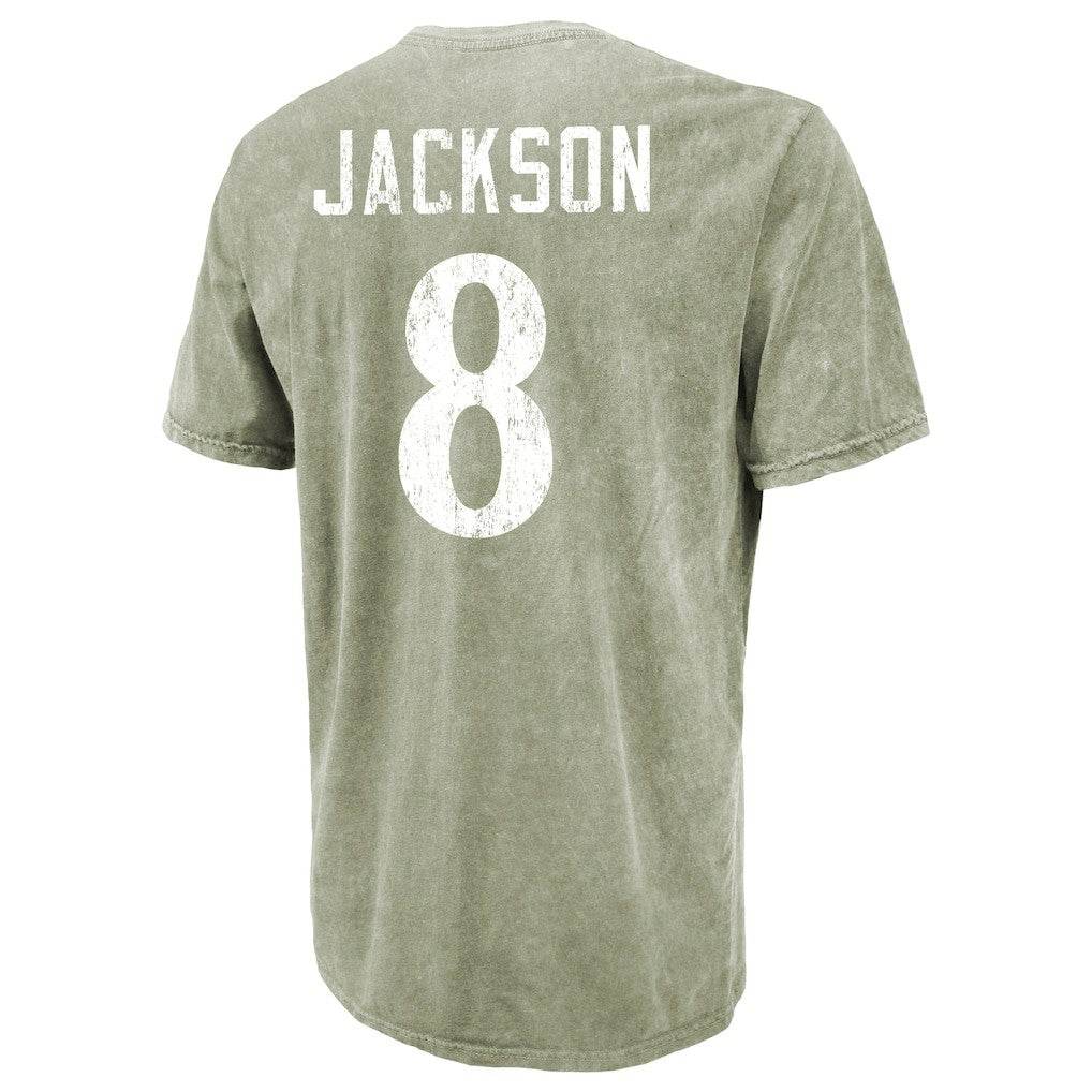 Lamar Jackson  Majestic Threads Mineral Wash Name & Number T-Shirt - Baltimore Ravens T-shirts