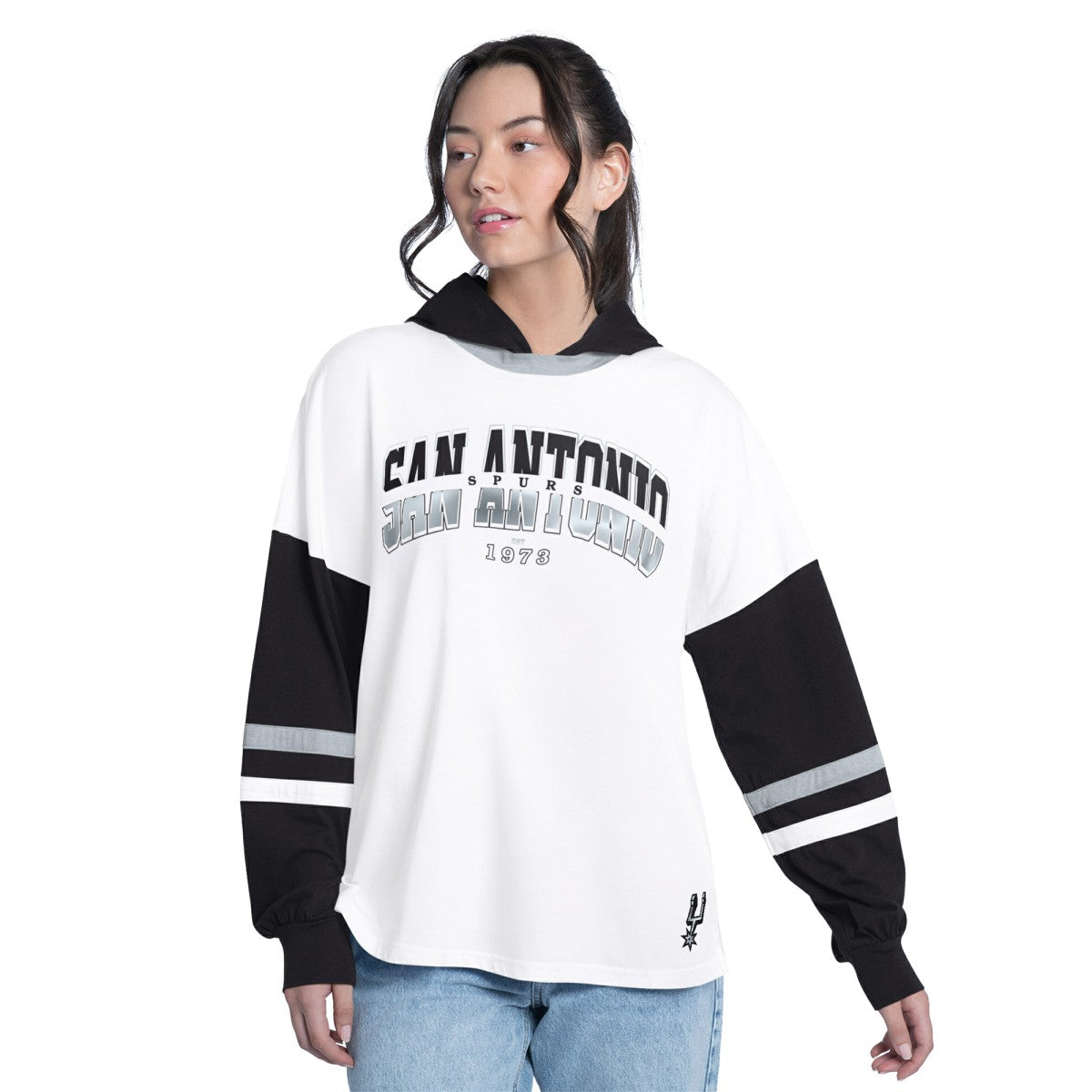 San Antonio Spurs G-III 4Her by Carl Banks Women's Key Player Oversized Hooded Long Sleeve T-Shirt