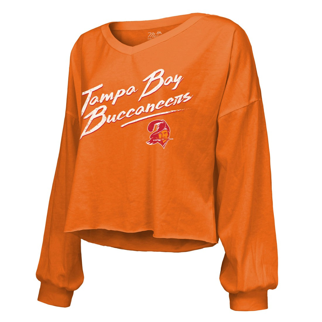 Baker Mayfield  Majestic Threads Women's Off-Shoulder Script Name & Number V-Neck T-Shirt - Tampa Bay Buccaneers T-shirts