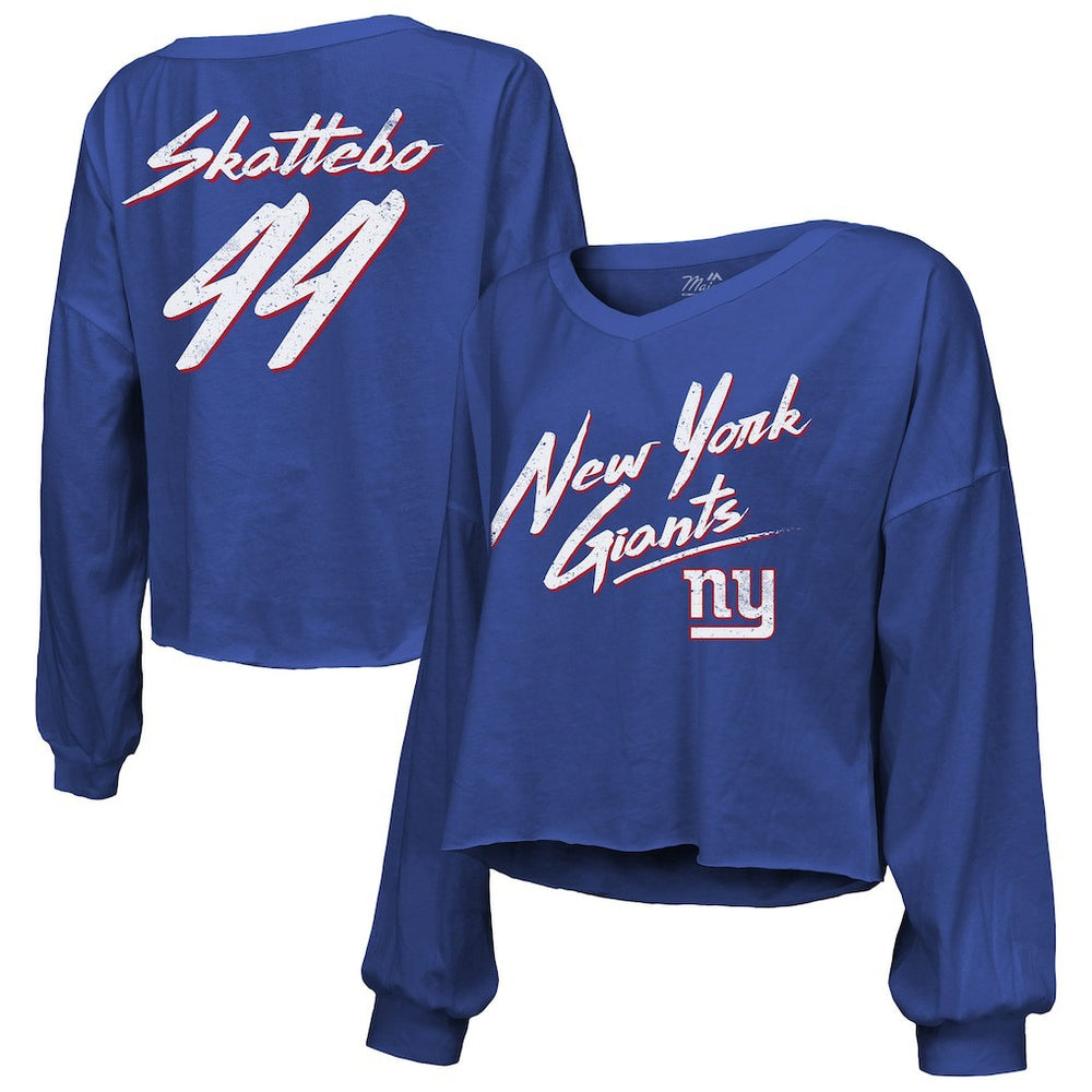 Cam Skattebo  Majestic Threads Women's Script Name & Number Long Sleeve T-Shirt - New York Giants T-shirts
