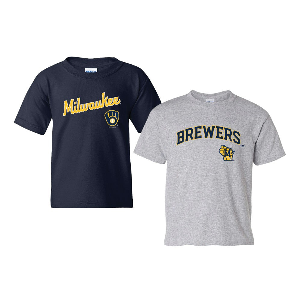 Navy/Gray Milwaukee Brewers Soft as a Grape Youth 2-Pack Logo T-Shirt Set