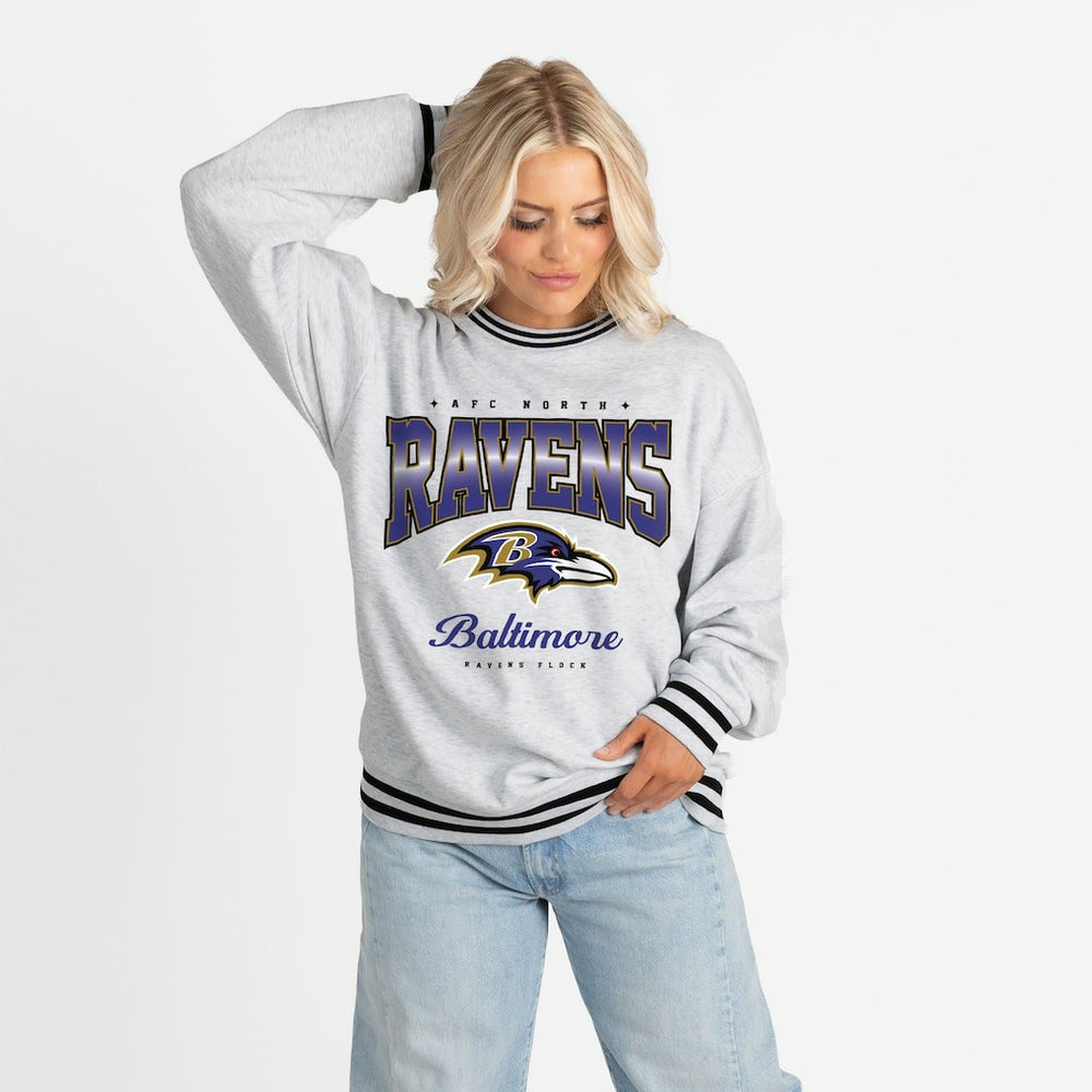 Gameday Couture Women's Oversized Gridiron Drive Ringer Stripe Sweatshirt - Baltimore Ravens Sweatshirts