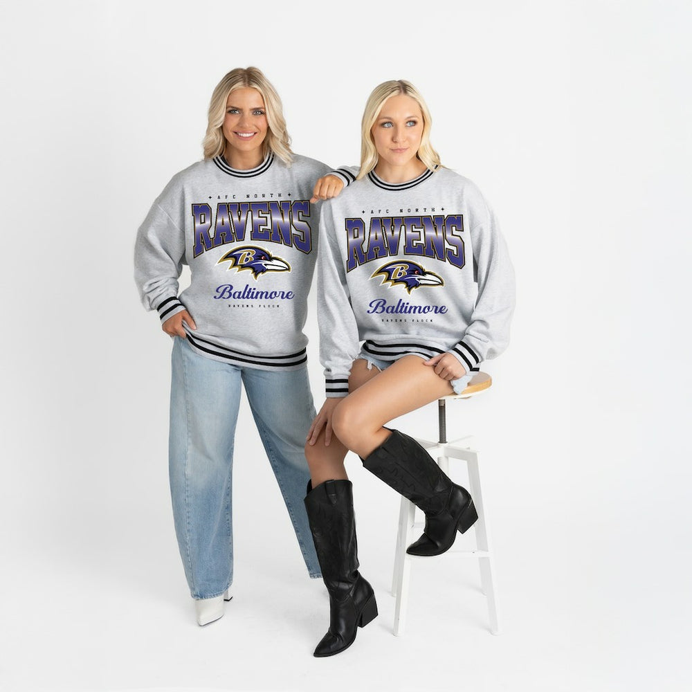 Gameday Couture Women's Oversized Gridiron Drive Ringer Stripe Sweatshirt - Baltimore Ravens Sweatshirts