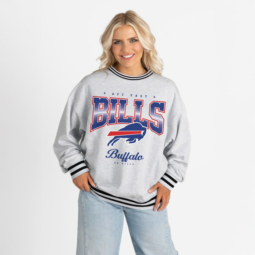 Gameday Couture Women's Oversized Gridiron Drive Ringer Stripe Sweatshirt - Buffalo Bills Sweatshirts