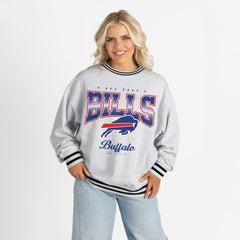 Gameday Couture Women's Oversized Gridiron Drive Ringer Stripe Sweatshirt - Buffalo Bills Sweatshirts