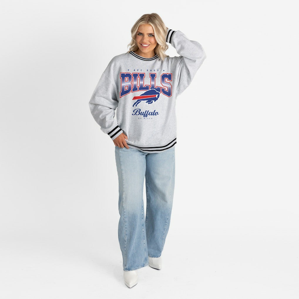 Gameday Couture Women's Oversized Gridiron Drive Ringer Stripe Sweatshirt - Buffalo Bills Sweatshirts