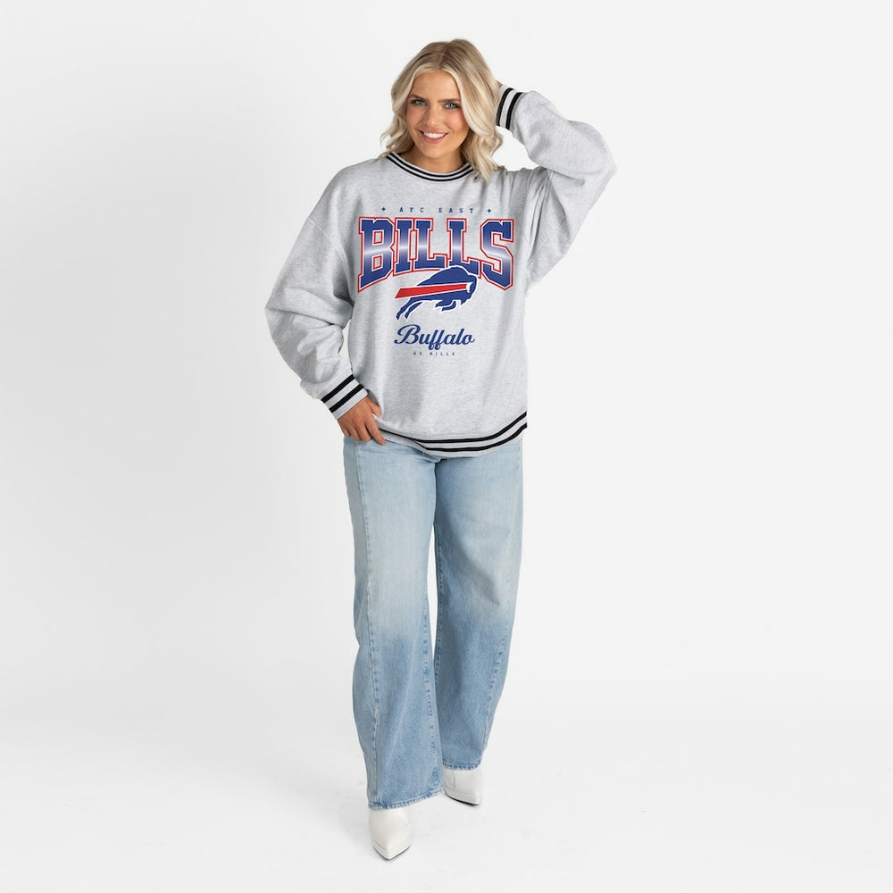 Gameday Couture Women's Oversized Gridiron Drive Ringer Stripe Sweatshirt - Buffalo Bills Sweatshirts