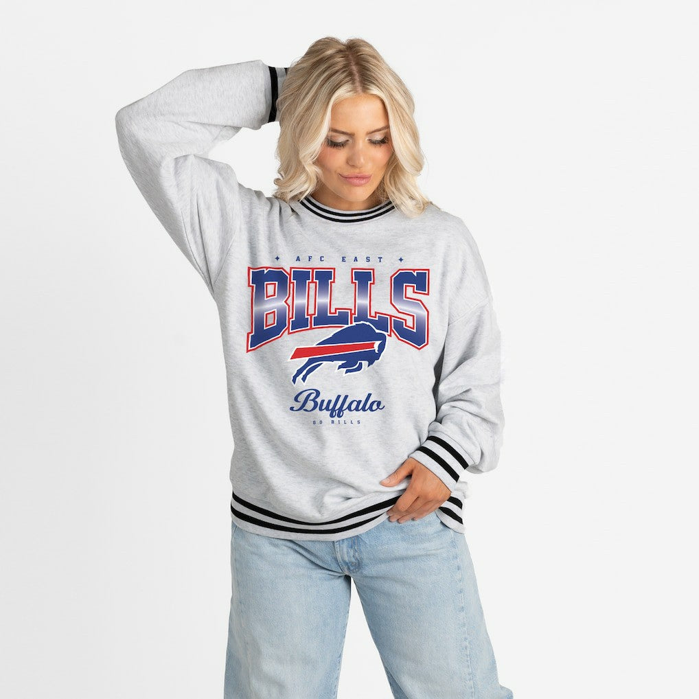 Gameday Couture Women's Oversized Gridiron Drive Ringer Stripe Sweatshirt - Buffalo Bills Sweatshirts