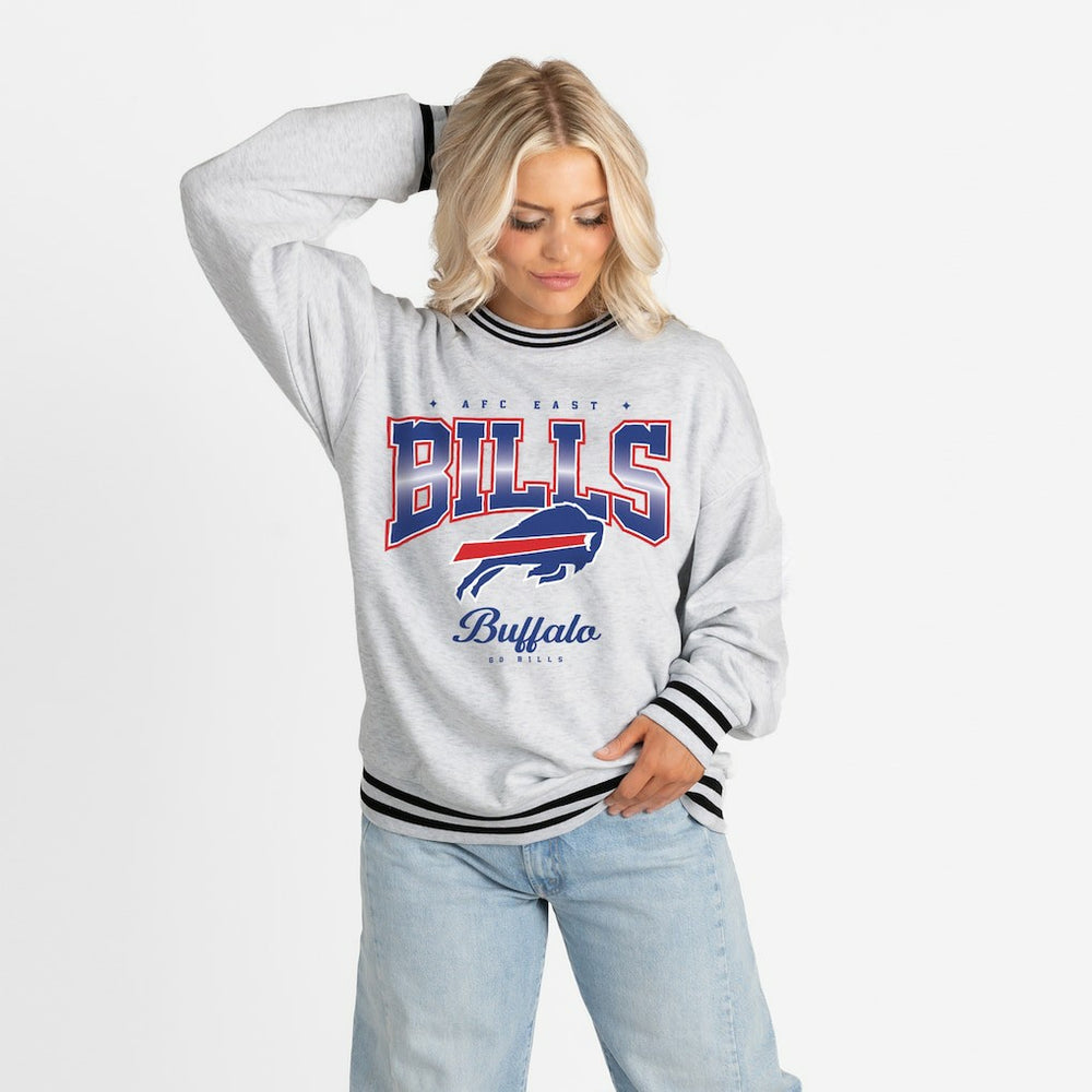 Gameday Couture Women's Oversized Gridiron Drive Ringer Stripe Sweatshirt - Buffalo Bills Sweatshirts