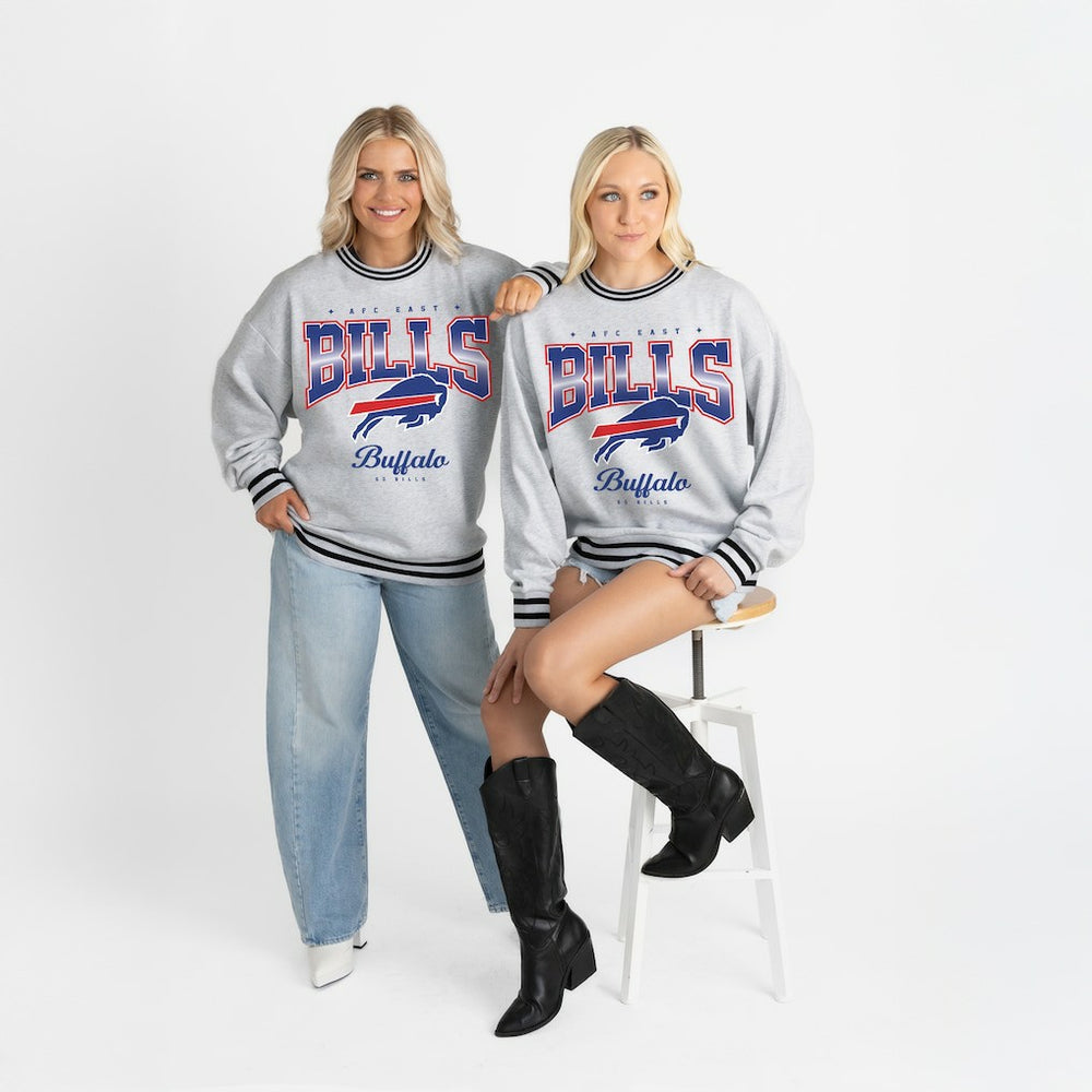 Gameday Couture Women's Oversized Gridiron Drive Ringer Stripe Sweatshirt - Buffalo Bills Sweatshirts