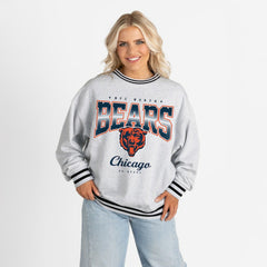 Gameday Couture Women's Oversized Gridiron Drive Ringer Stripe Sweatshirt - Chicago Bears Sweatshirts