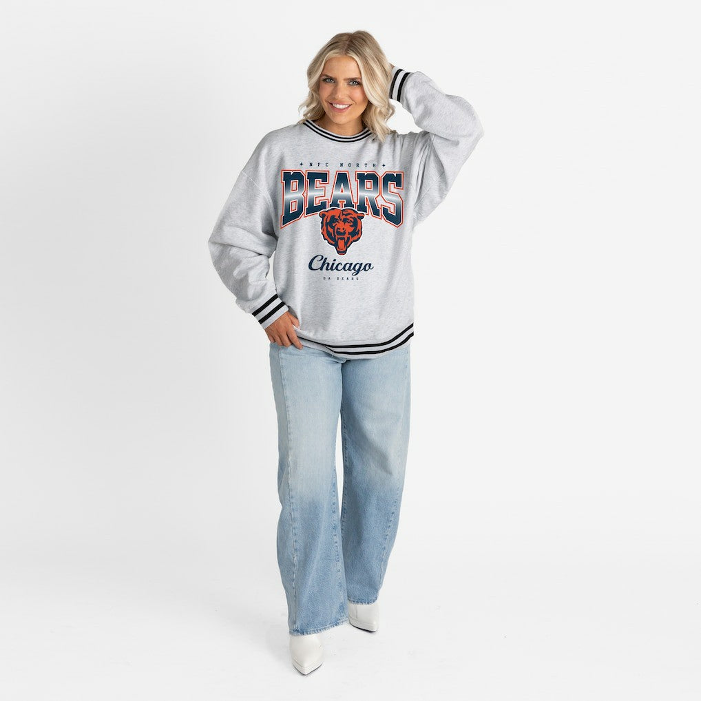 Gameday Couture Women's Oversized Gridiron Drive Ringer Stripe Sweatshirt - Chicago Bears Sweatshirts