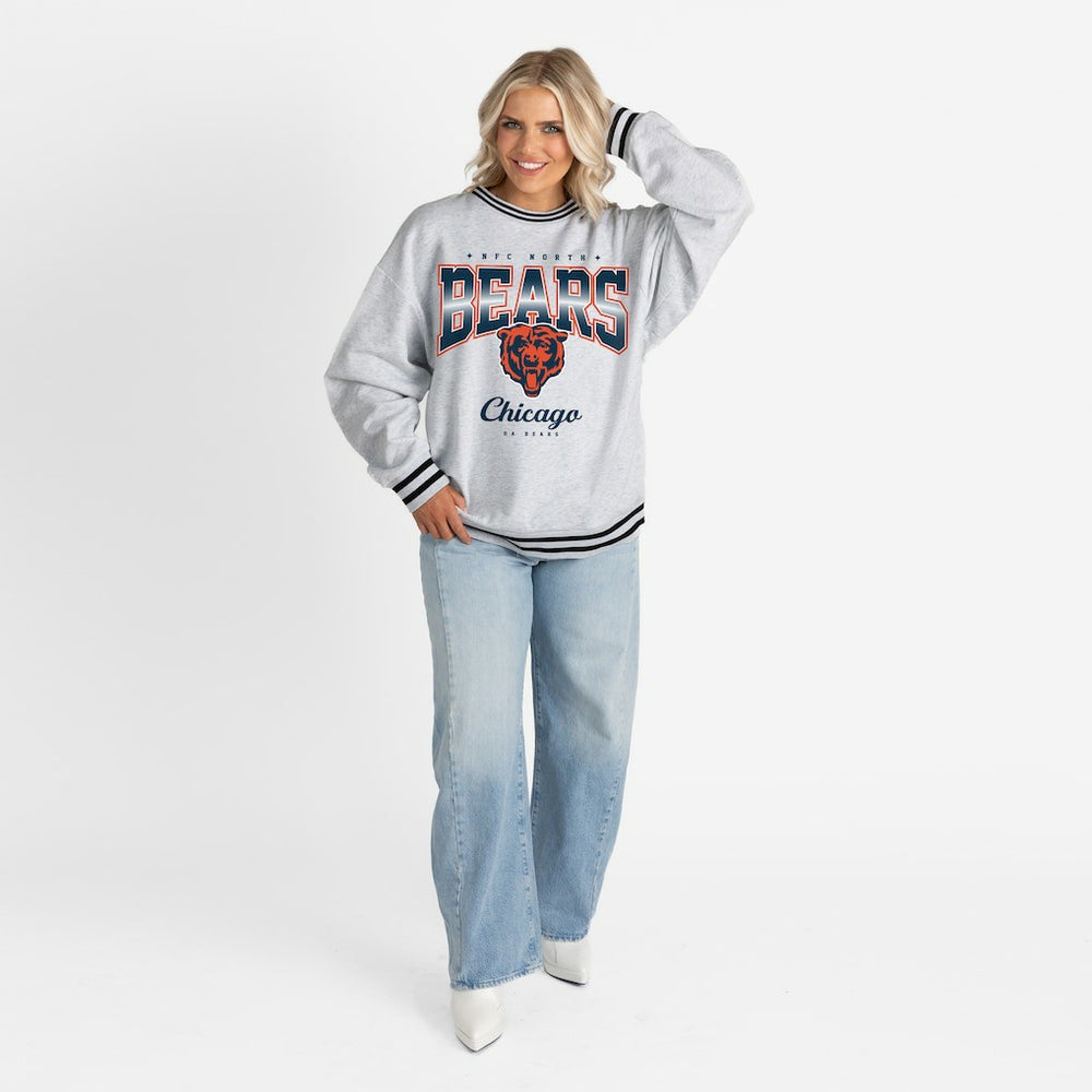 Gameday Couture Women's Oversized Gridiron Drive Ringer Stripe Sweatshirt - Chicago Bears Sweatshirts