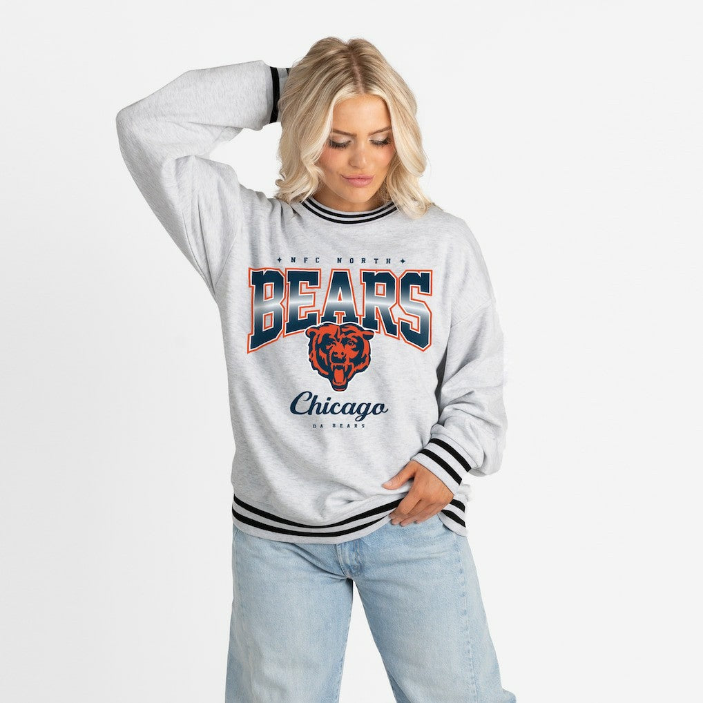 Gameday Couture Women's Oversized Gridiron Drive Ringer Stripe Sweatshirt - Chicago Bears Sweatshirts
