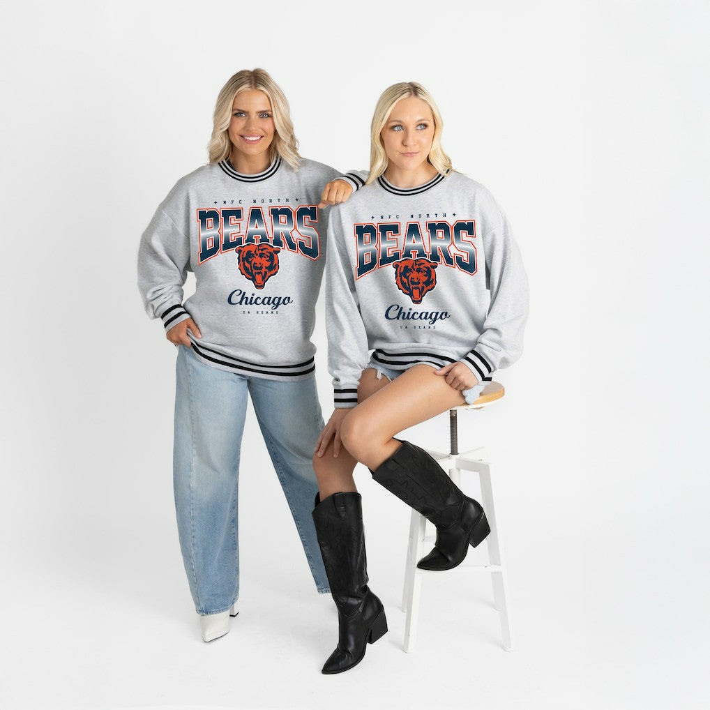 Gameday Couture Women's Oversized Gridiron Drive Ringer Stripe Sweatshirt - Chicago Bears Sweatshirts