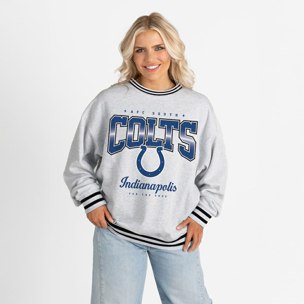 Gameday Couture Women's Oversized Gridiron Drive Ringer Stripe Sweatshirt - Indianapolis Colts Sweatshirts