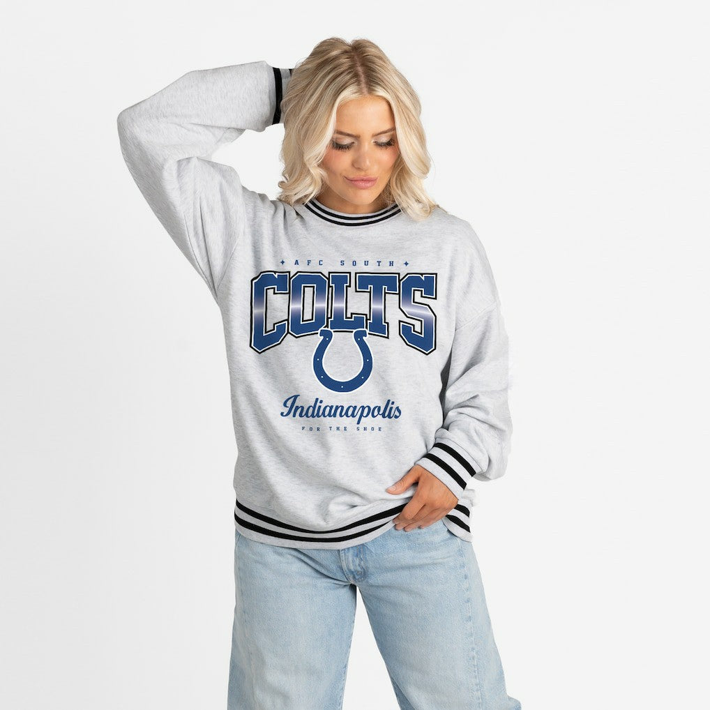 Gameday Couture Women's Oversized Gridiron Drive Ringer Stripe Sweatshirt - Indianapolis Colts Sweatshirts