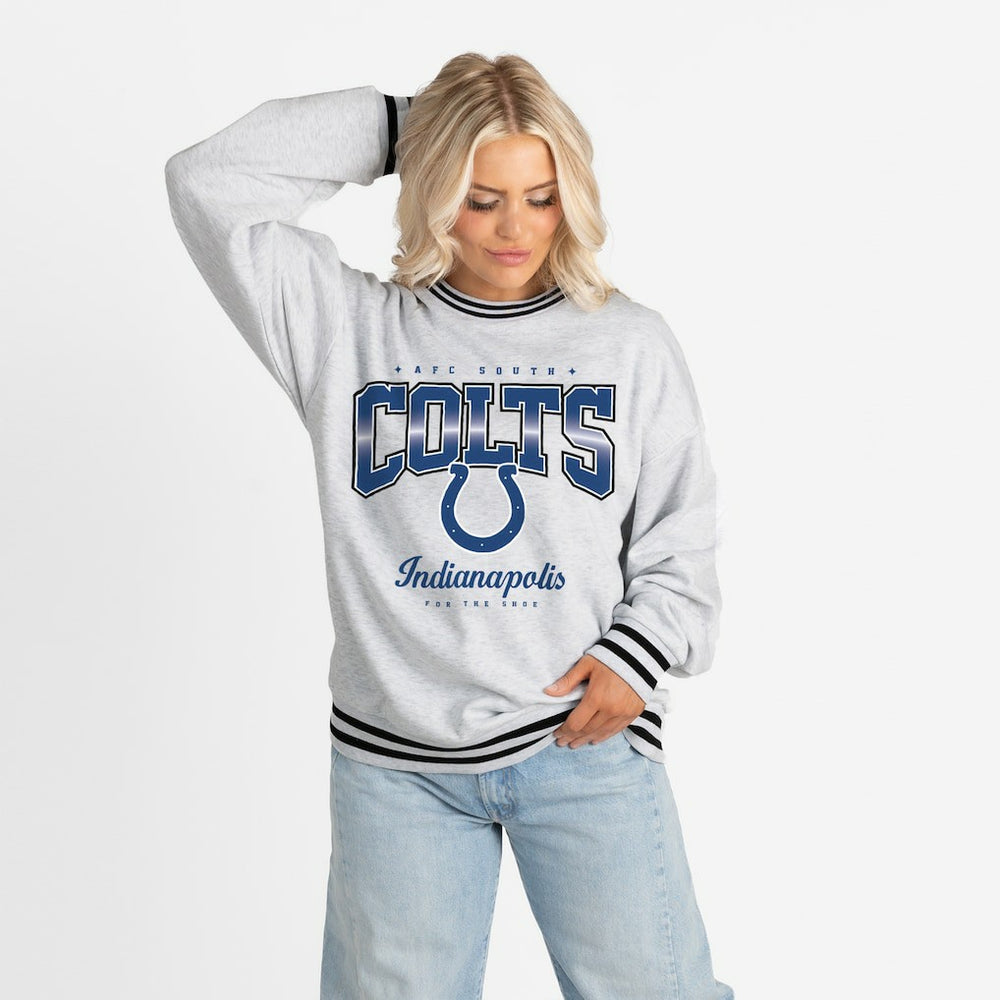 Gameday Couture Women's Oversized Gridiron Drive Ringer Stripe Sweatshirt - Indianapolis Colts Sweatshirts