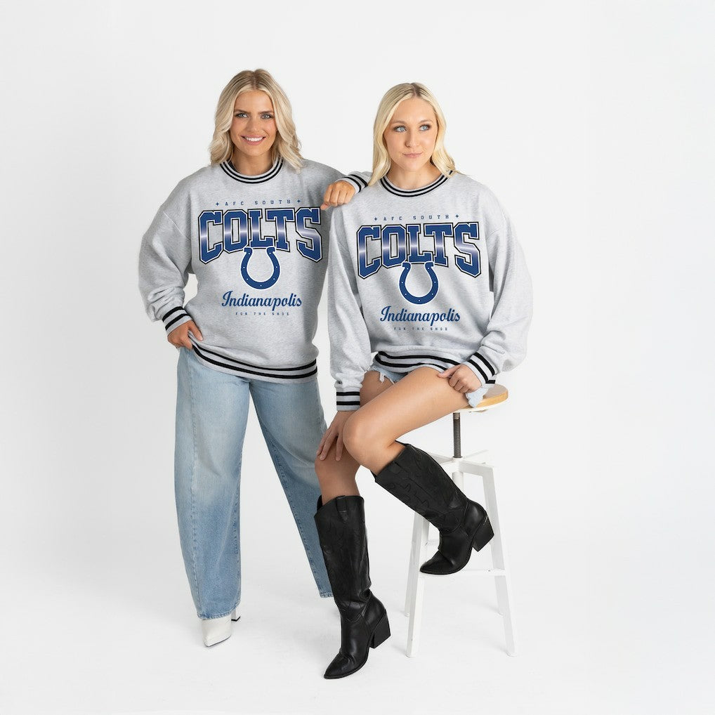 Gameday Couture Women's Oversized Gridiron Drive Ringer Stripe Sweatshirt - Indianapolis Colts Sweatshirts