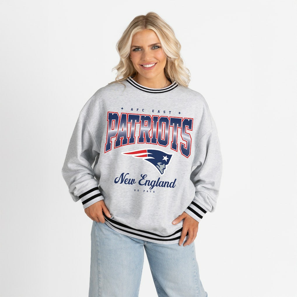Gameday Couture Women's Oversized Gridiron Drive Ringer Stripe Sweatshirt - New England Patriots Sweatshirts