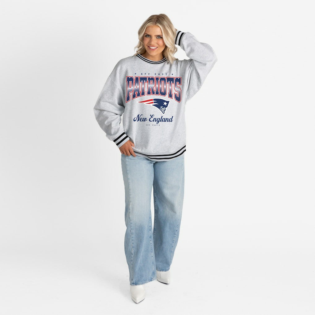 Gameday Couture Women's Oversized Gridiron Drive Ringer Stripe Sweatshirt - New England Patriots Sweatshirts