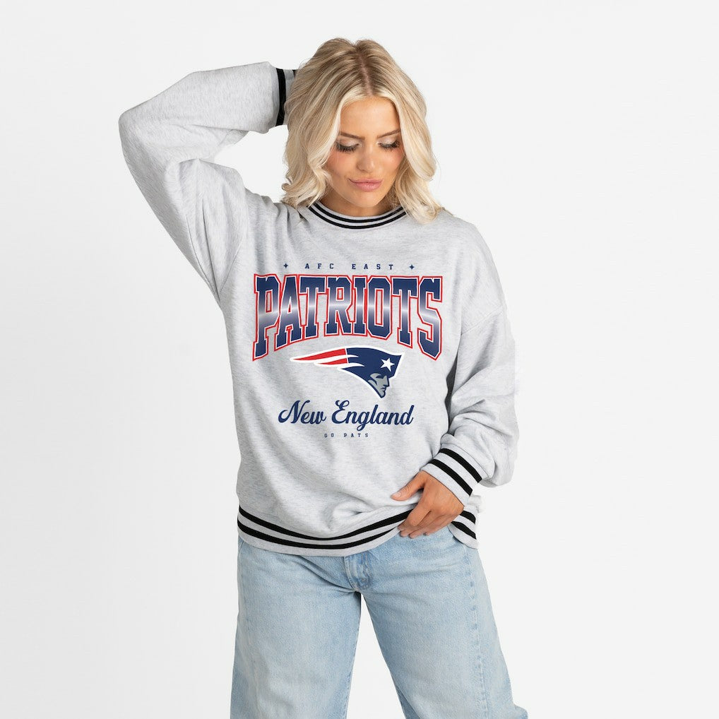 Gameday Couture Women's Oversized Gridiron Drive Ringer Stripe Sweatshirt - New England Patriots Sweatshirts