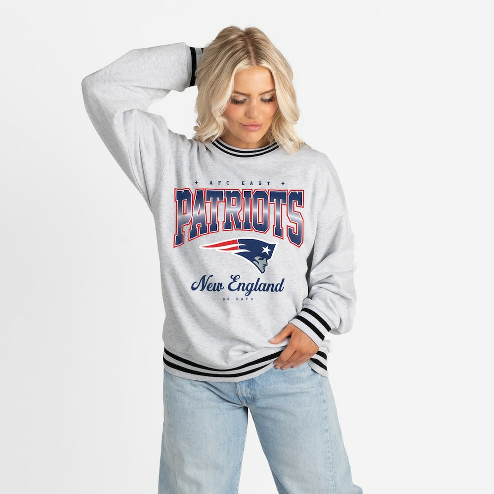 Gameday Couture Women's Oversized Gridiron Drive Ringer Stripe Sweatshirt - New England Patriots Sweatshirts