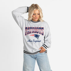 Gameday Couture Women's Oversized Gridiron Drive Ringer Stripe Sweatshirt - New England Patriots Sweatshirts