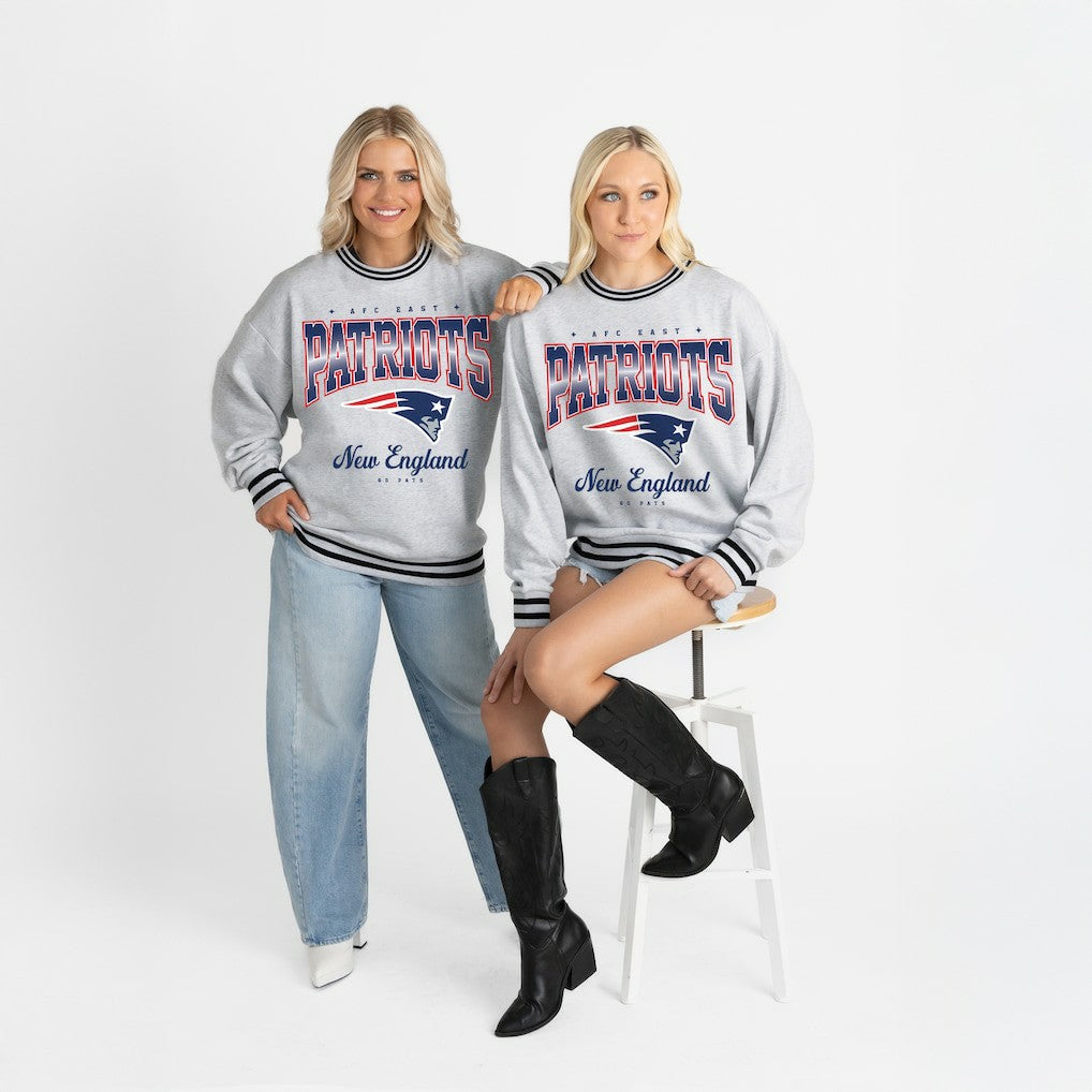 Gameday Couture Women's Oversized Gridiron Drive Ringer Stripe Sweatshirt - New England Patriots Sweatshirts