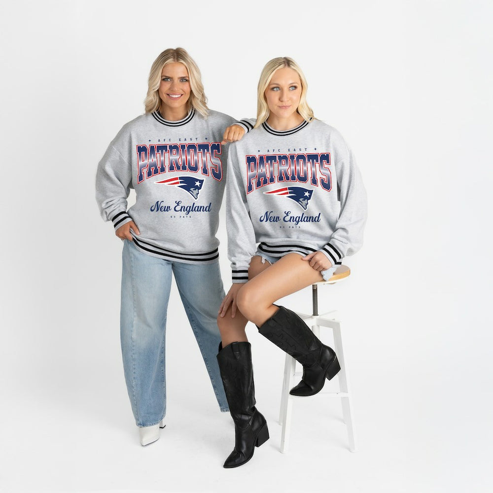Gameday Couture Women's Oversized Gridiron Drive Ringer Stripe Sweatshirt - New England Patriots Sweatshirts