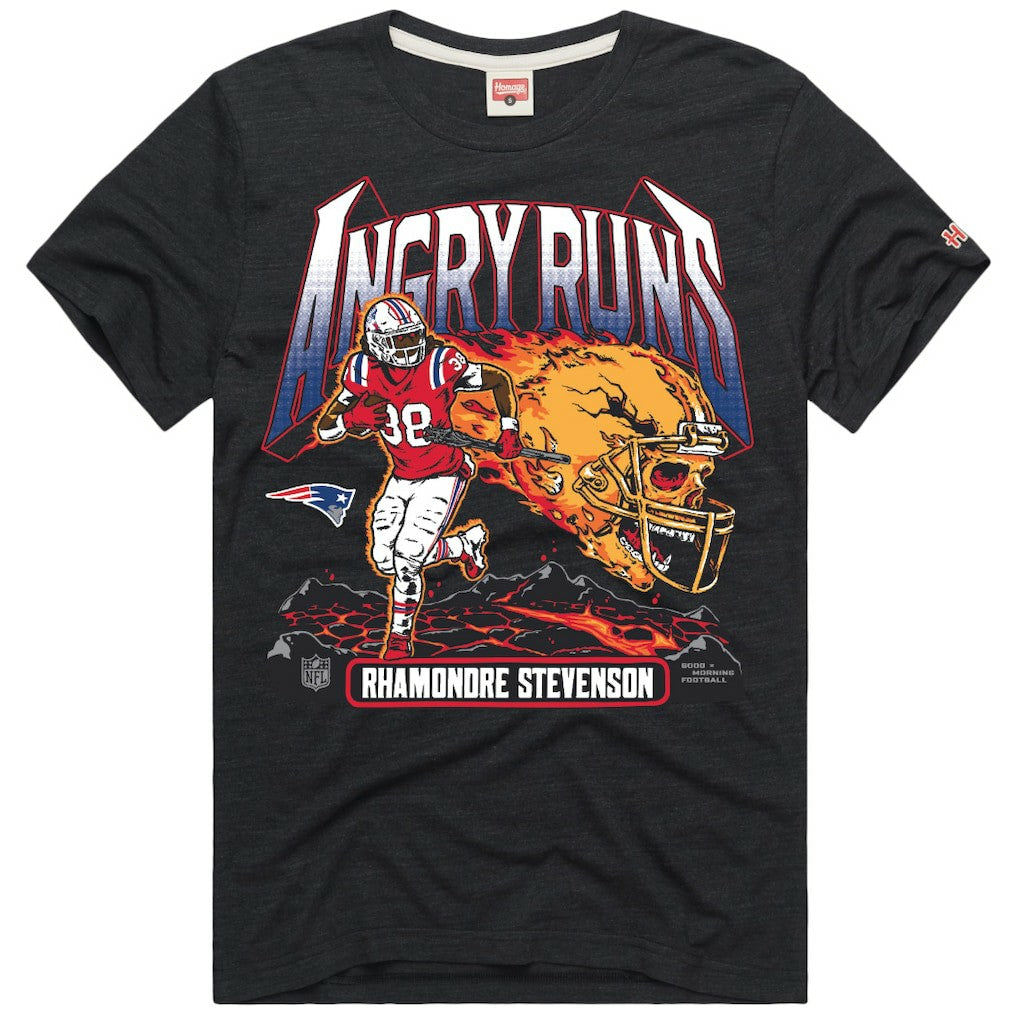 Rhamondre Stevenson  Homage Unisex Angry Runs Player Graphic Tri-Blend T-Shirt - New England Patriots T-shirts