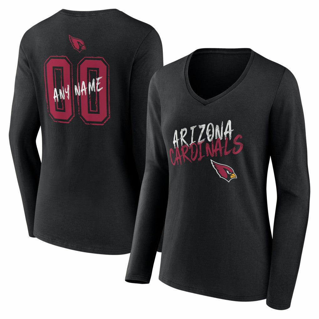 Women's Hustle Personalized Name & Number Long Sleeve V-Neck T-Shirt - Arizona Cardinals T-shirts