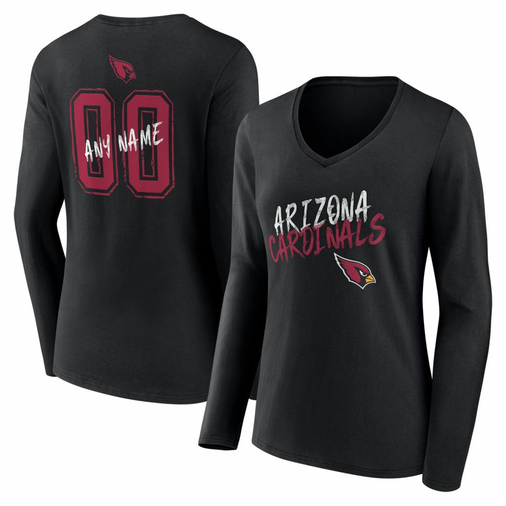 Women's Hustle Personalized Name & Number Long Sleeve V-Neck T-Shirt - Arizona Cardinals T-shirts