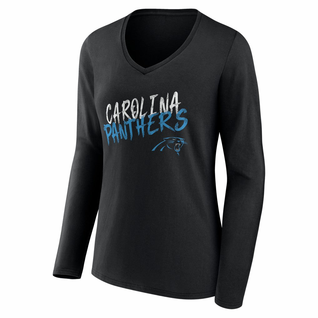 Women's Hustle Personalized Name & Number Long Sleeve V-Neck T-Shirt - Carolina Panthers T-shirts